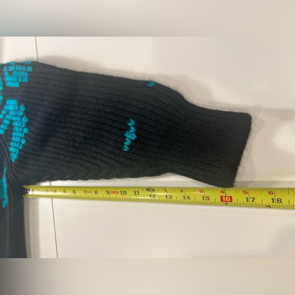 ESPRIT 80 Vintage 100% Wool knit Oversized Sweater Collared Black &Teal collar - Picture 5 of 11